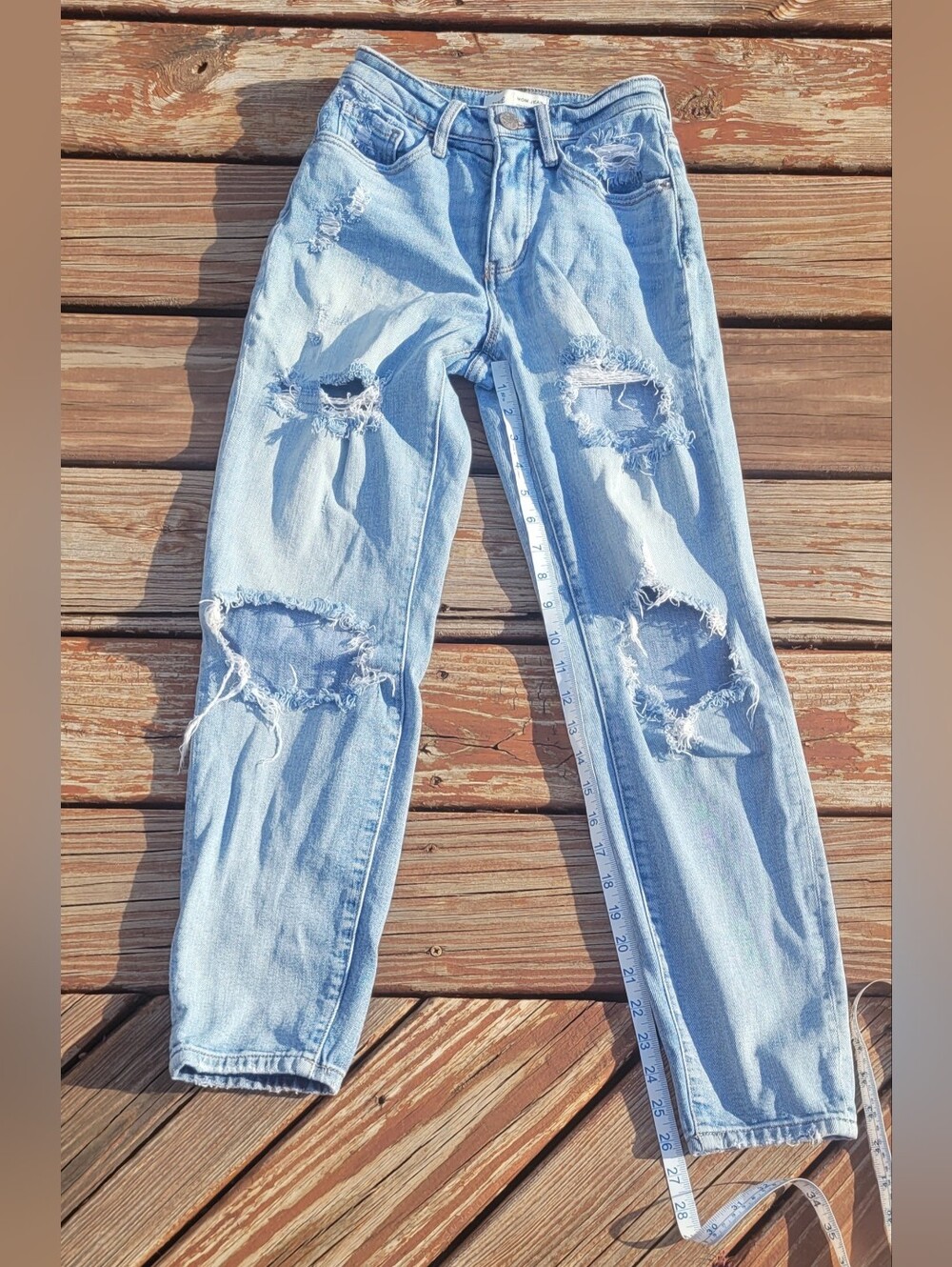 BKE Youth girls Size 22 Mom Jeans Light Blue Distressed Women's Jeans Buckle